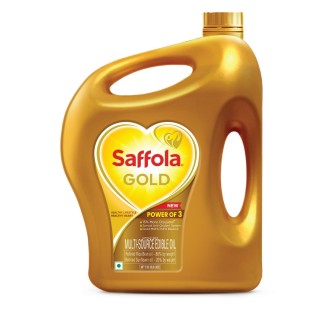 Saffola Gold - Refined Cooking Oil, Blend Of Rice Bran & Sunflower Oil, Helps Keeps Heart Healthy, (